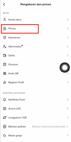 5. Pilih Privasi