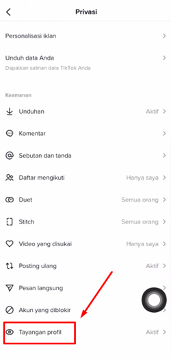 6. Scrool Ke Bawah Sampai Menemukan Fitur Tayangan Profil