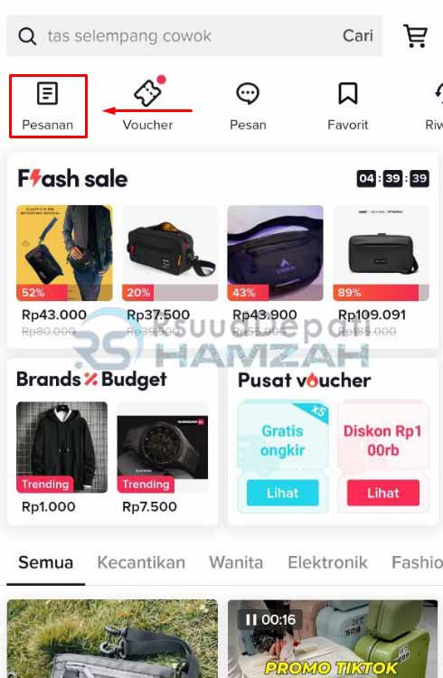 Pilih Menu Pesanan TikTok