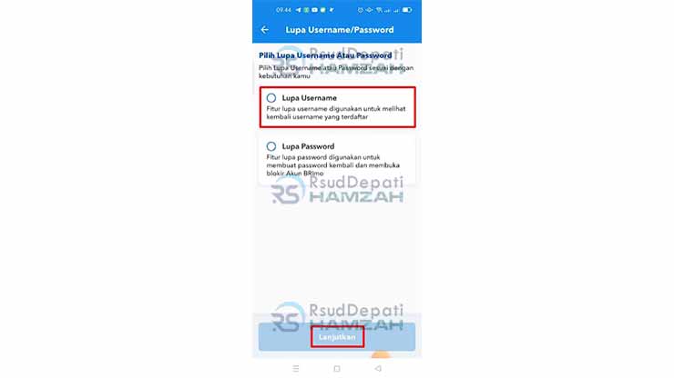 2. Pilih Lupa Username atau User ID BRImo