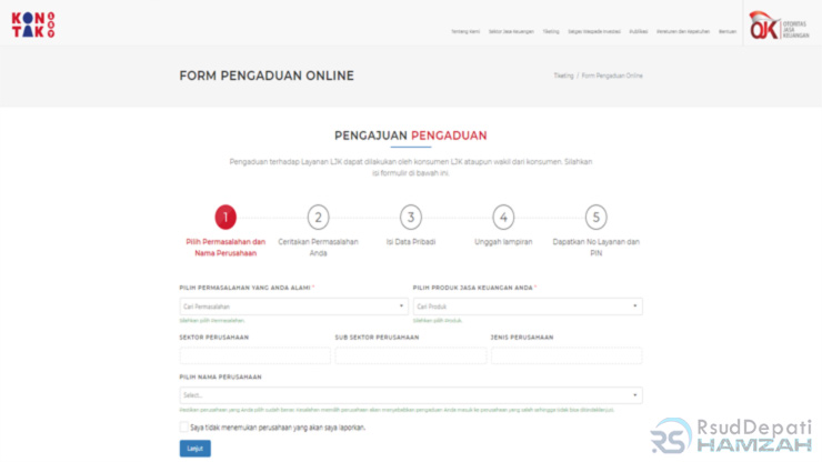 4. Melaporkan via Form Pengaduan Online OJK