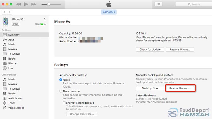 Restore Chat WA iPhone Lewat iTunes