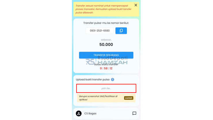 Upload Bukti Transfer Pulsa