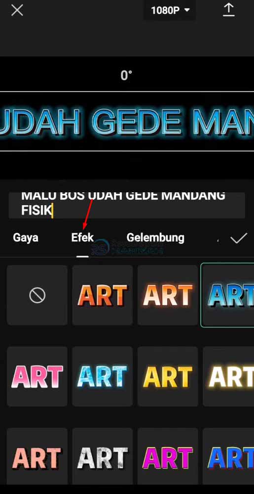 klik efek teks capcut