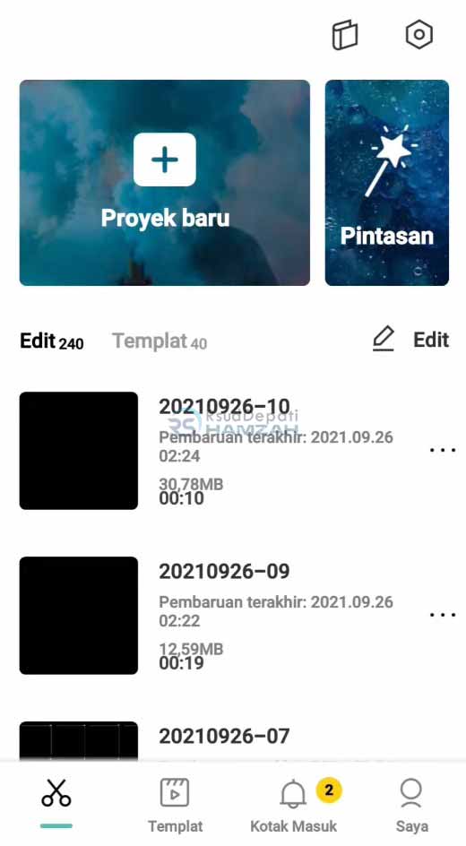 klik proyek baru capcut