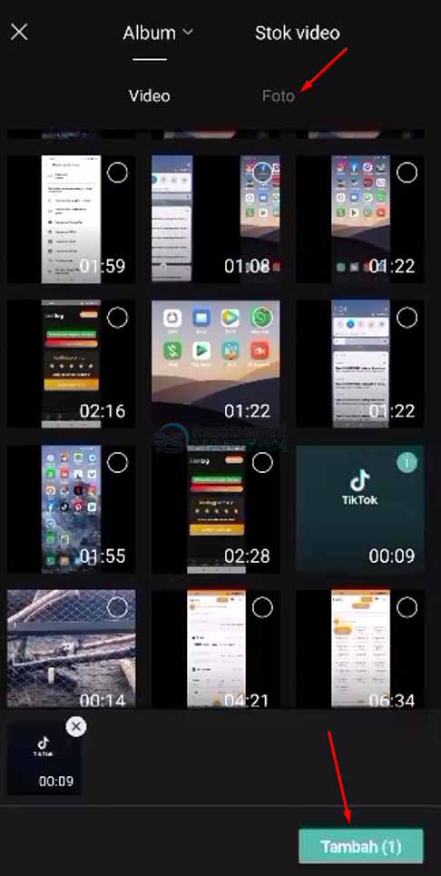 pilih foto dan tambah capcut