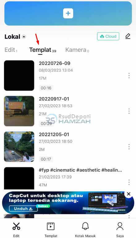 cara melihat template yang sudah digunakan di capcut