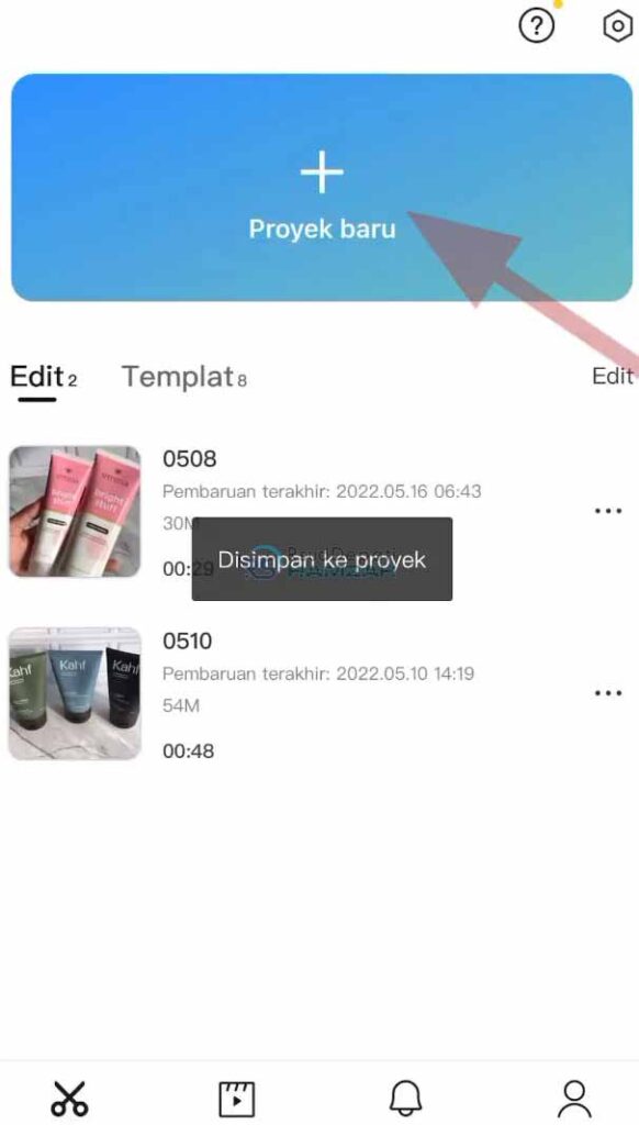 tambah project baru capcut