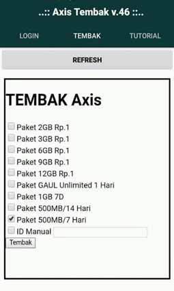 tembak paket Axis 0 rupiah