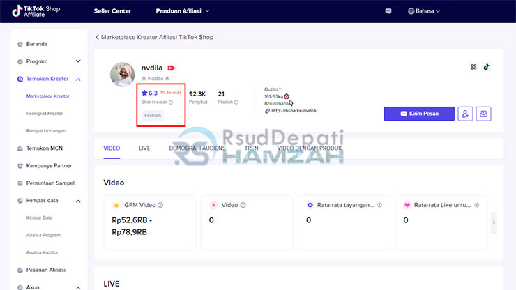 Cek Rating Affiliate TikTok