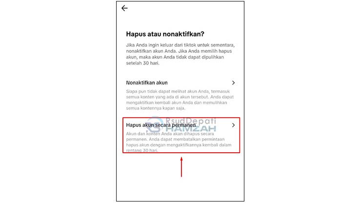 Ketuk Hapus Akun Secara Permanen