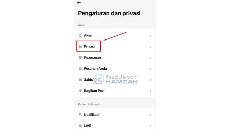 Ketuk Menu Privasi TikTok