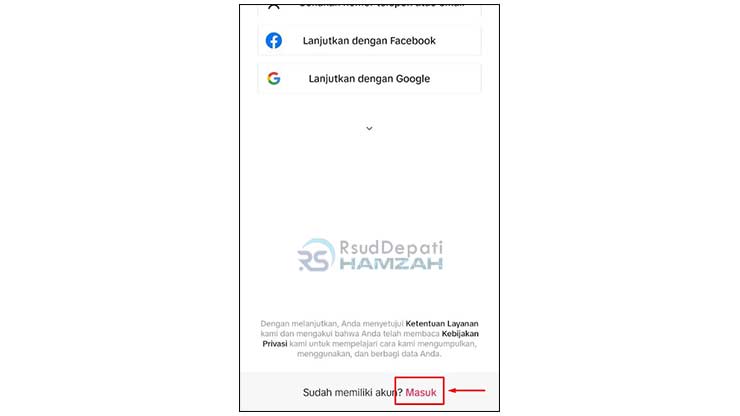 Ketuk Tombol Masuk Akun TikTok