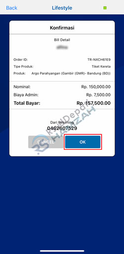 Konfirmasi Transaksi Bayar Tiket Kereta Api