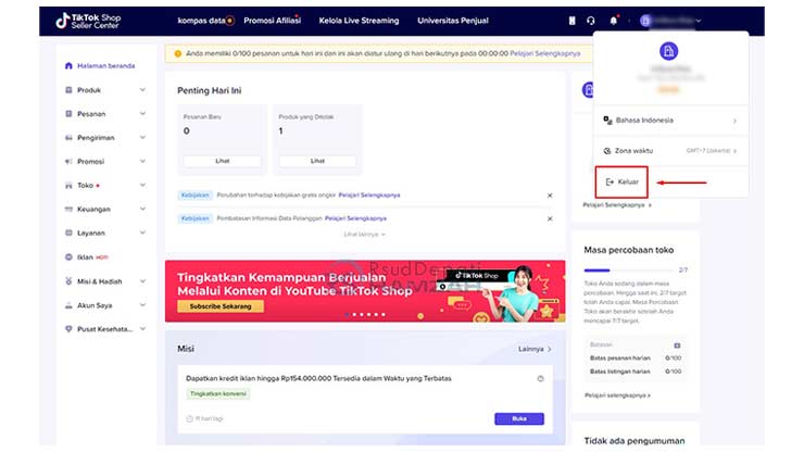 Logout Akun TikTok Seller