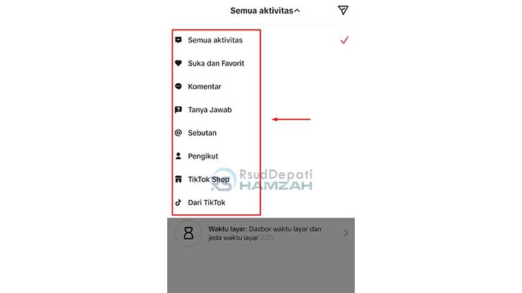 Pilih Aktivitas di TikTok