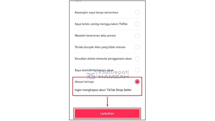 Pilih Alasan Menghapus Akun TikTok