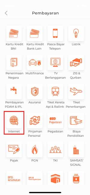 Pilih Menu Internet