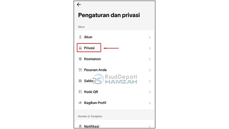 Pilih Menu Privasi TikTok