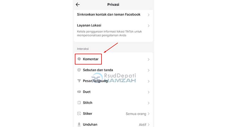 Pilih Opsi Komentar TikTok