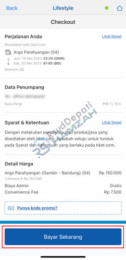 Tekan Bayar Sekarang Tiket Kereta Api