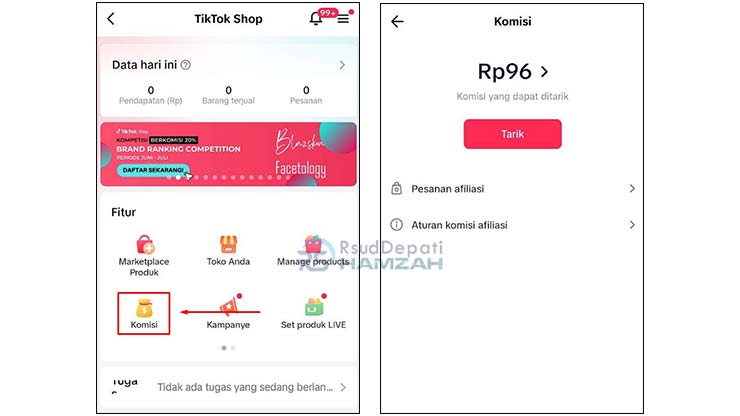 Lihat Pendapatan Komisi TikTok