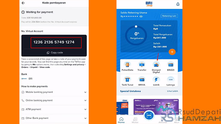 cara bayar tiktok shop lewat brimo