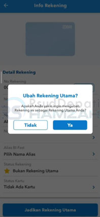 mengganti rekening utama