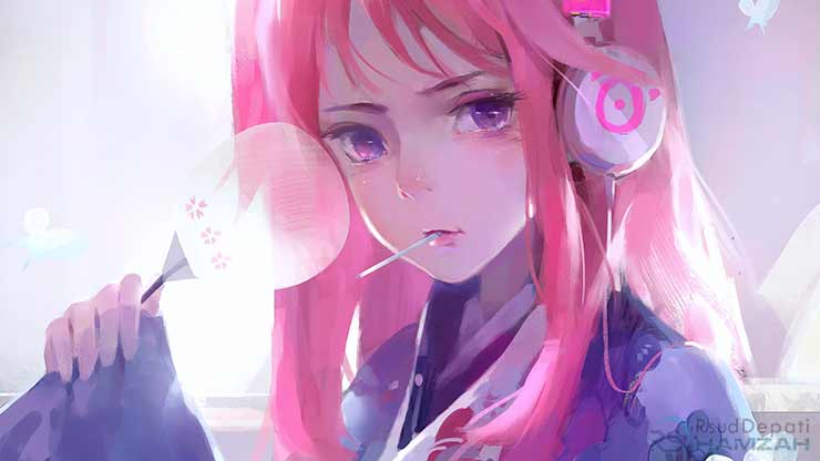 Cute Anime Girl Pink Art