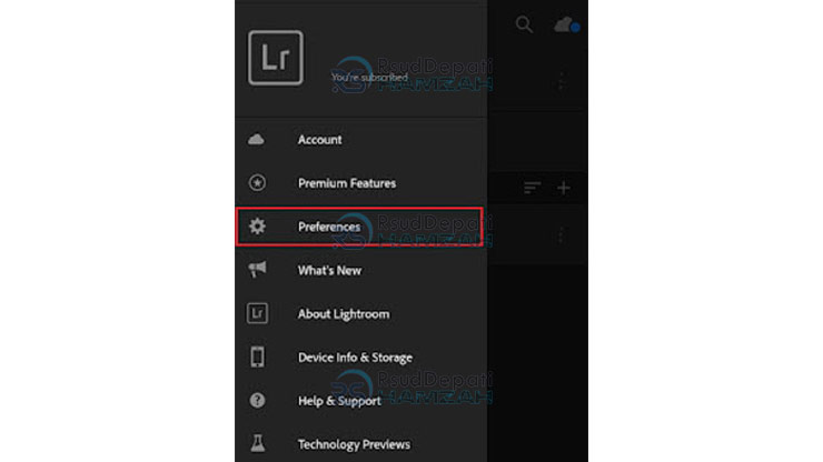 Pilih Menu Preferences Untuk Cara Menambahkan Watermark di Lightroom Android