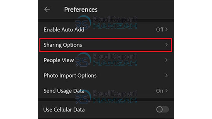 Pilih Menu Sharing Option Untuk Menambah Watermark di Lightroom Android