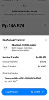 detail transfer cara bayar adakami lewat livin mandiri